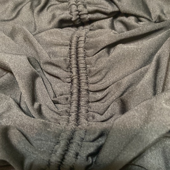 Silky Knit Dress w/pull string in front Black tight fit short sleeves v neck - Picture 9 of 9